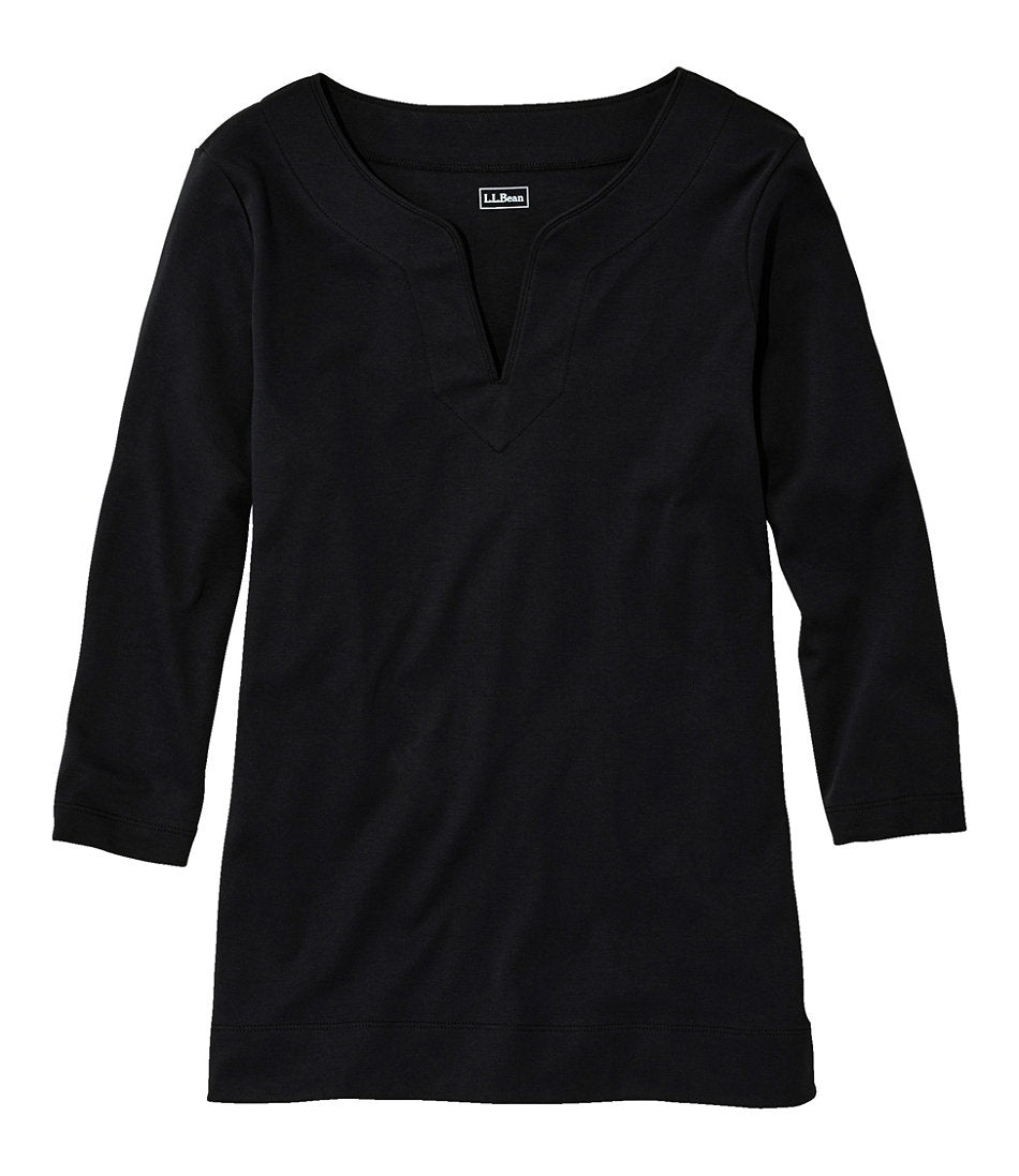 Women's Pima Cotton Tunic Three-Quarter-Sleeve Splitneck