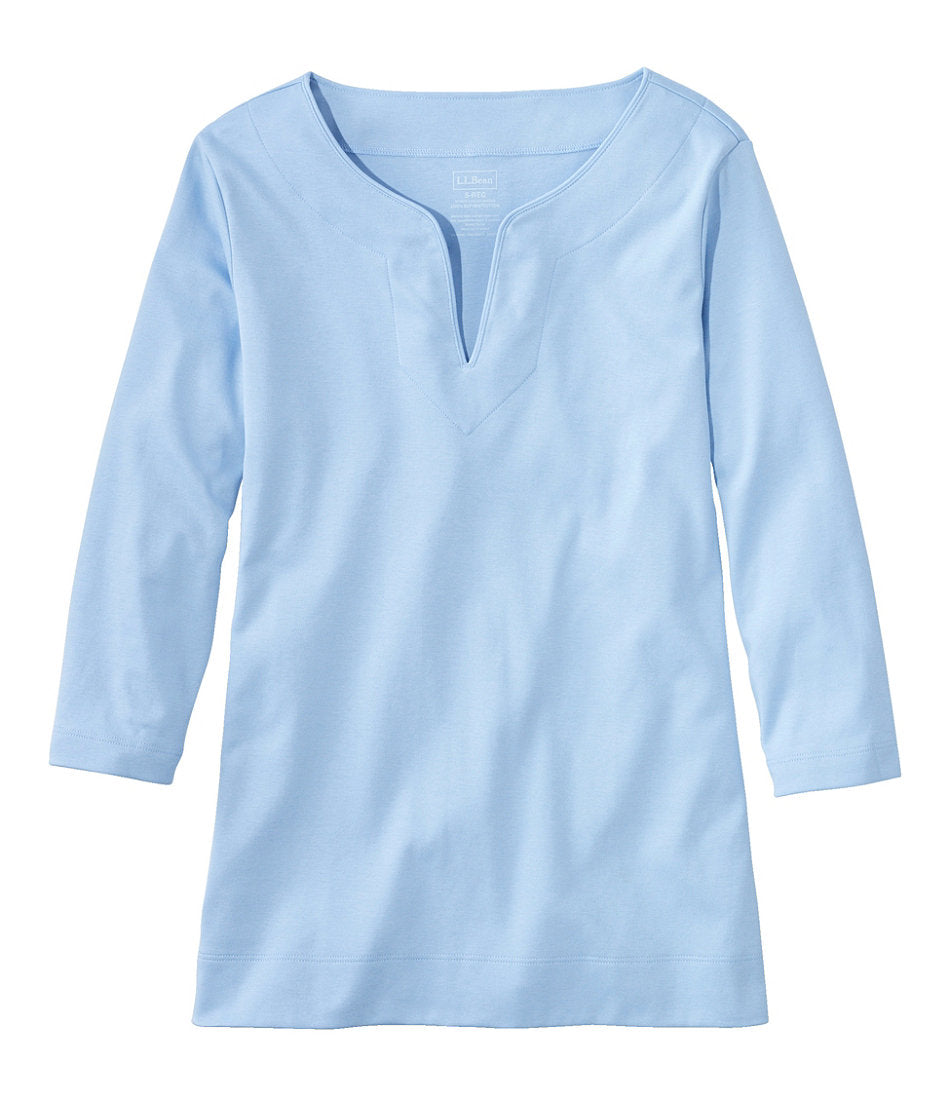 Women's Pima Cotton Tunic Three-Quarter-Sleeve Splitneck