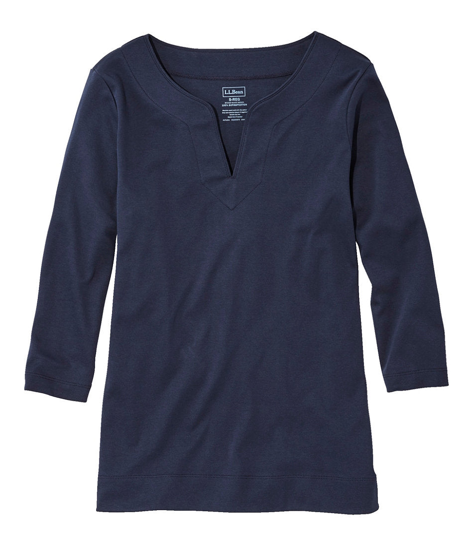 Women's Pima Cotton Tunic Three-Quarter-Sleeve Splitneck