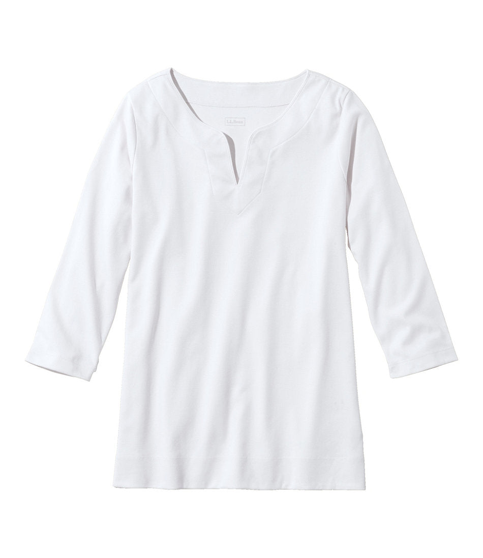 Women's Pima Cotton Tunic Three-Quarter-Sleeve Splitneck