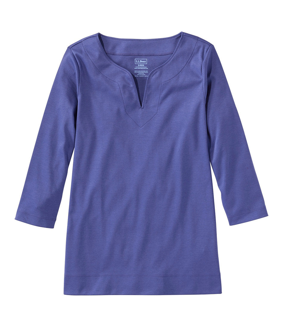 Women's Pima Cotton Tunic Three-Quarter-Sleeve Splitneck