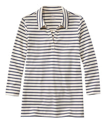 Women's Pima Cotton Tee Three-Quarter-Sleeve Polo Stripe