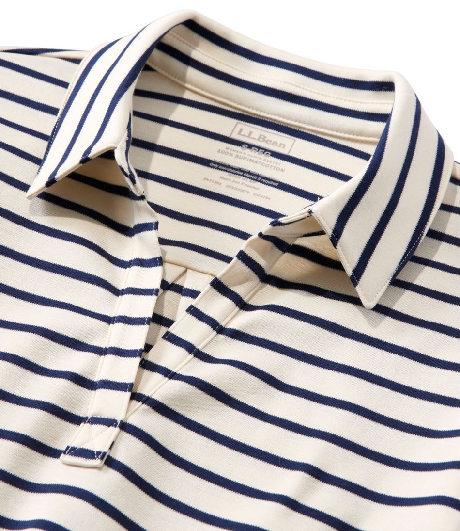 Women's Pima Cotton Tee Three-Quarter-Sleeve Polo Stripe