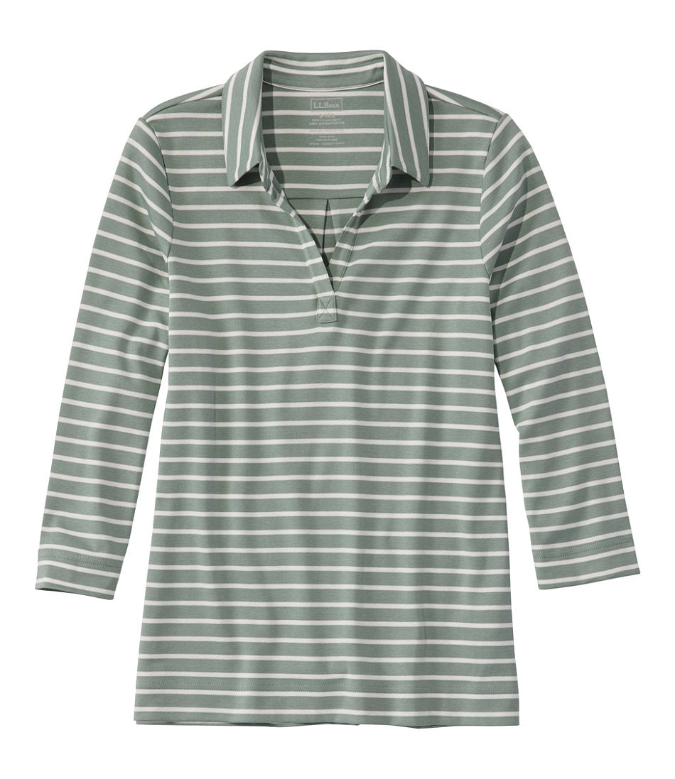 Women's Pima Cotton Tee Three-Quarter-Sleeve Polo Stripe