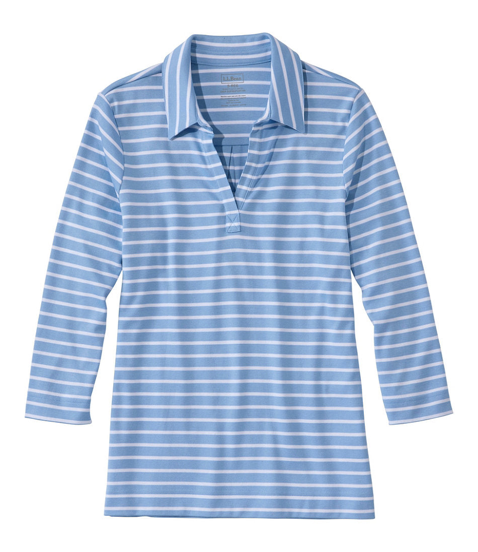 Women's Pima Cotton Tee Three-Quarter-Sleeve Polo Stripe
