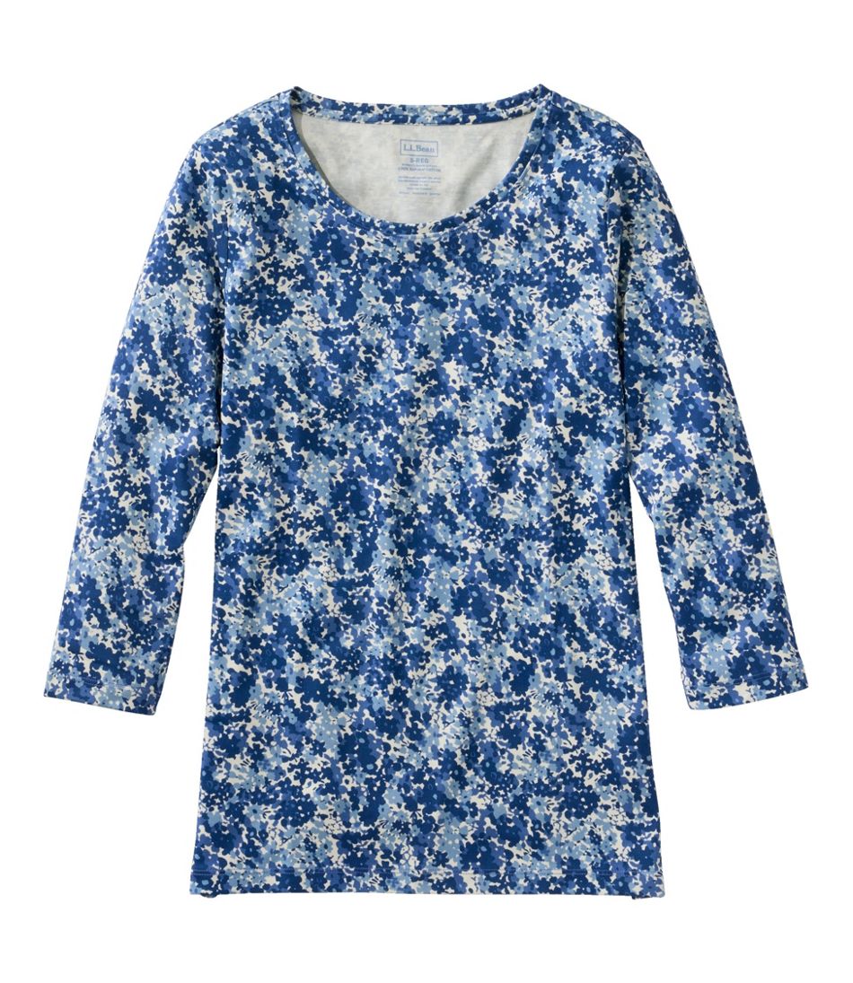 Three-Quarter-Sleeve Print Women's Pima Cotton Shaped Jewelneck Tee