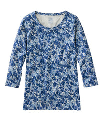 Three-Quarter-Sleeve Print Women's Pima Cotton Shaped Jewelneck Tee