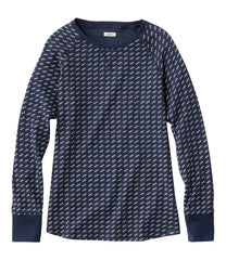 Long-Sleeve Crewneck Stripe Women's Unshrinkable Mini-Waffle Tee