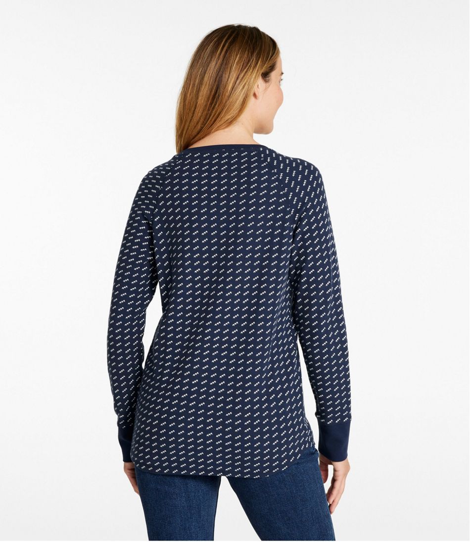 Long-Sleeve Crewneck Stripe Women's Unshrinkable Mini-Waffle Tee