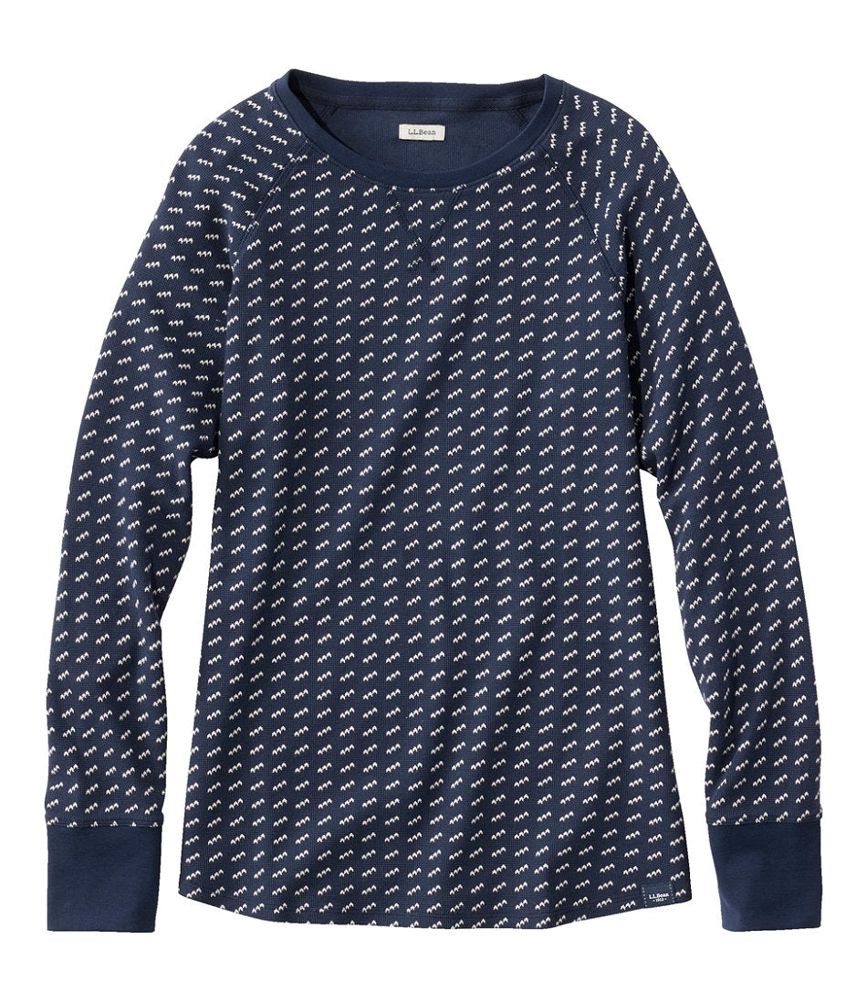 Long-Sleeve Crewneck Stripe Women's Unshrinkable Mini-Waffle Tee