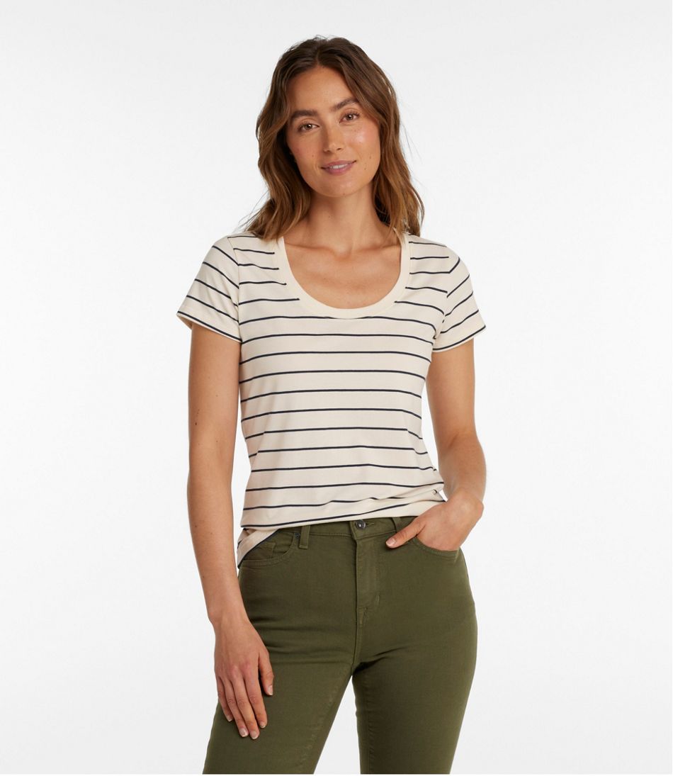 Scoopneck Short-Sleeve Stripe Women's Soft Stretch Supima-Blend Tee