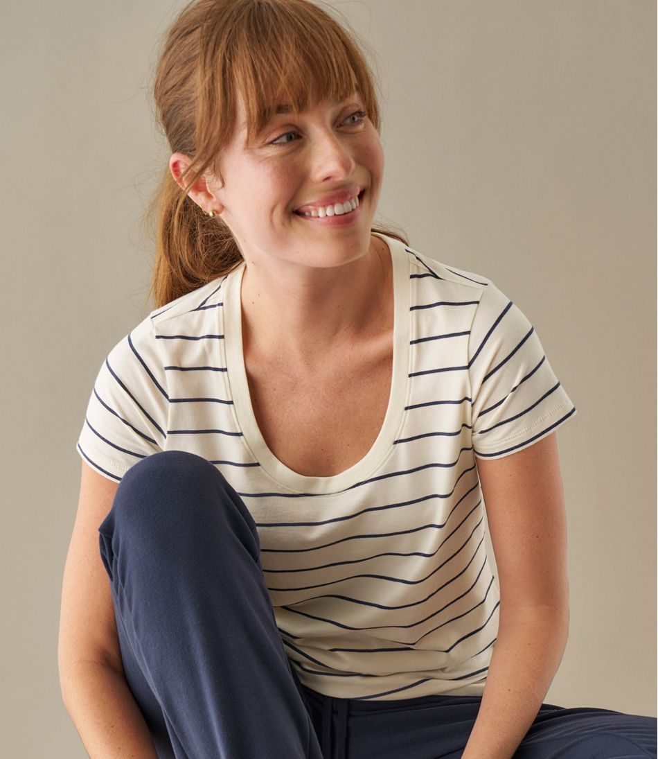 Scoopneck Short-Sleeve Stripe Women's Soft Stretch Supima-Blend Tee