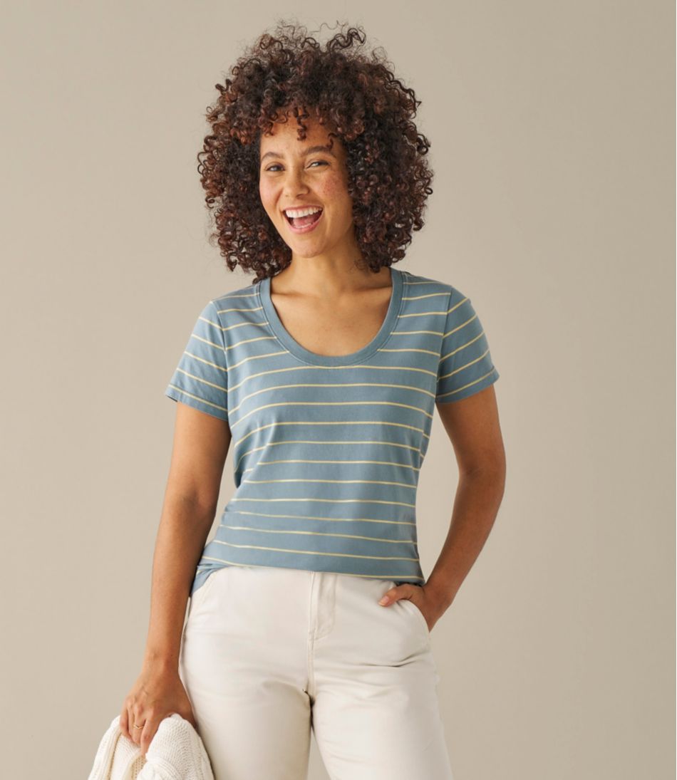 Scoopneck Short-Sleeve Stripe Women's Soft Stretch Supima-Blend Tee