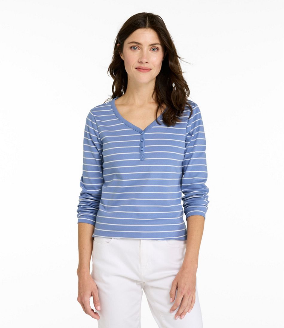 Women's L.L.Bean V-Neck Henley Long-Sleeve Stripe