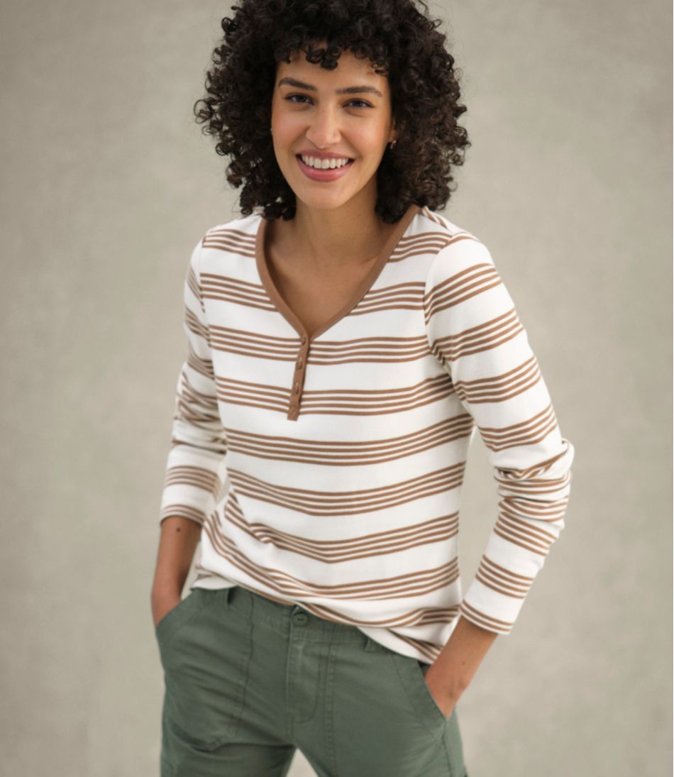 Women's L.L.Bean V-Neck Henley Long-Sleeve Stripe