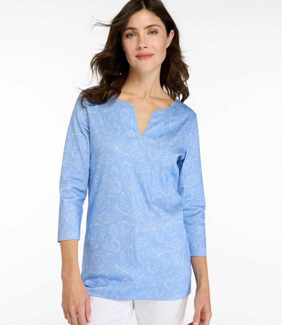 Women's Pima Cotton Tunic Three-Quarter-Sleeve Splitneck Print