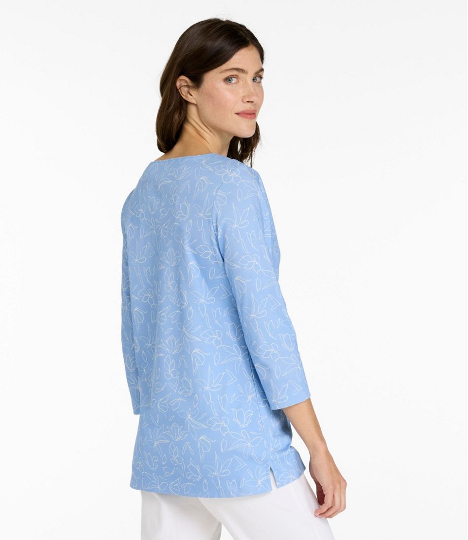 Women's Pima Cotton Tunic Three-Quarter-Sleeve Splitneck Print