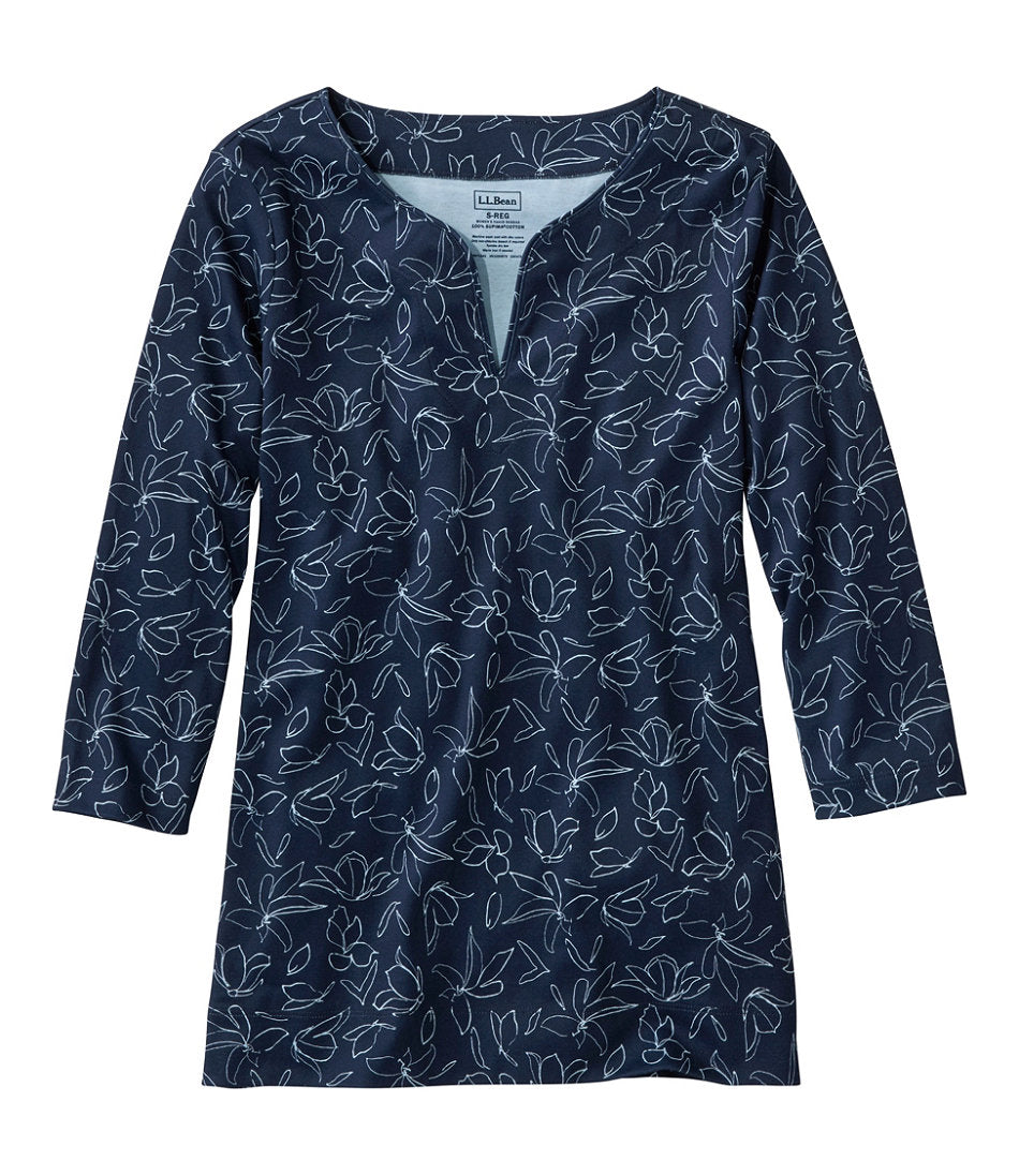 Women's Pima Cotton Tunic Three-Quarter-Sleeve Splitneck Print