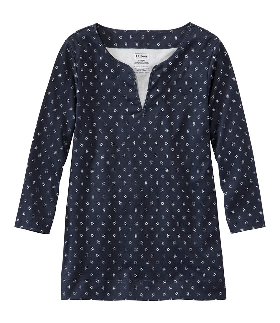 Women's Pima Cotton Tunic Three-Quarter-Sleeve Splitneck Print
