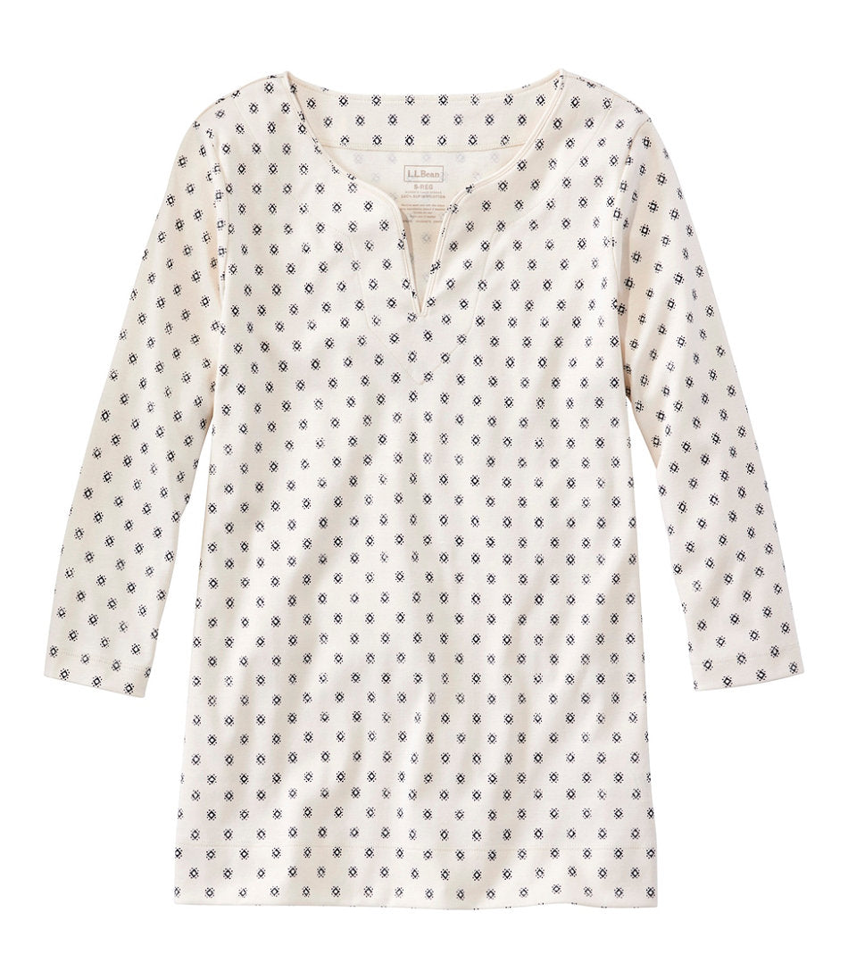 Women's Pima Cotton Tunic Three-Quarter-Sleeve Splitneck Print