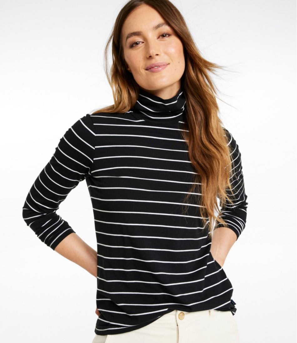 Women's Soft Stretch Supima-Blend Tee Turtleneck Stripe