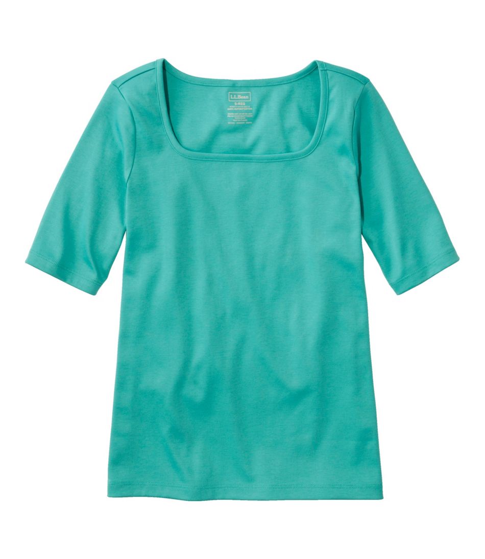 Women's Pima Cotton Tee Soft Squareneck Elbow-Sleeve