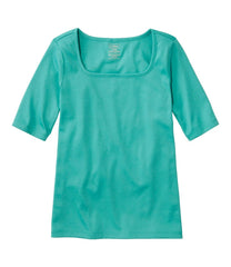 Women's Pima Cotton Tee Soft Squareneck Elbow-Sleeve