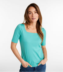 Women's Pima Cotton Tee Soft Squareneck Elbow-Sleeve