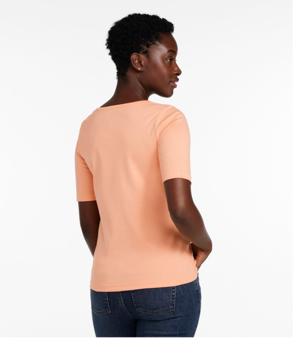 Women's Pima Cotton Tee Soft Squareneck Elbow-Sleeve