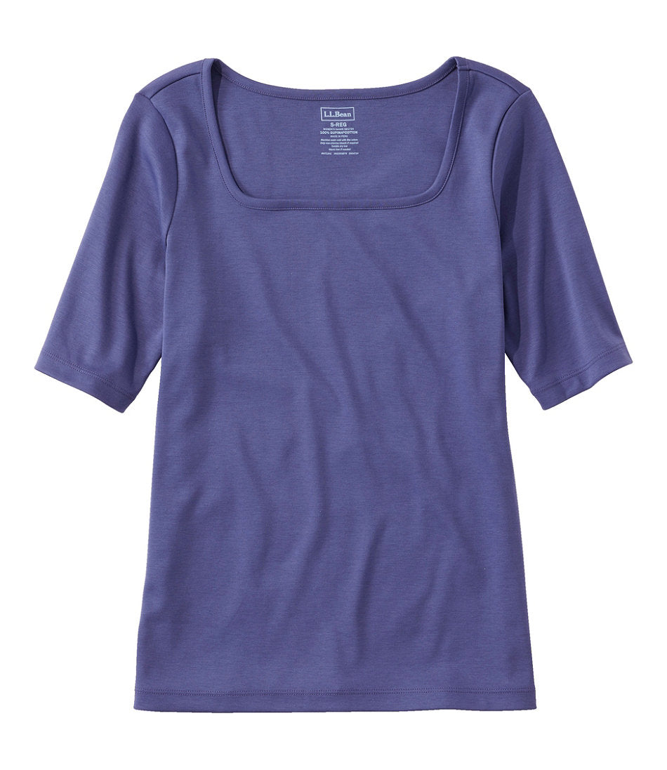 Women's Pima Cotton Tee Soft Squareneck Elbow-Sleeve
