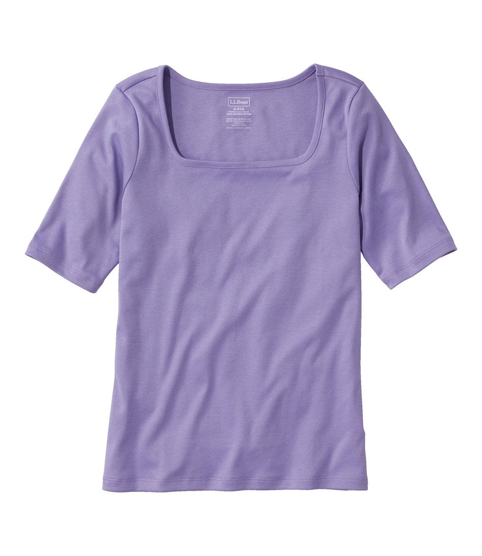 Women's Pima Cotton Tee Soft Squareneck Elbow-Sleeve