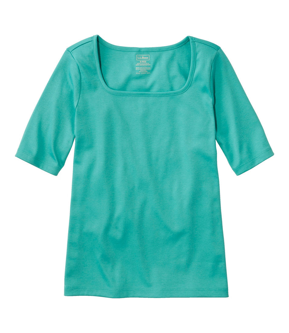 Women's Pima Cotton Tee Soft Squareneck Elbow-Sleeve