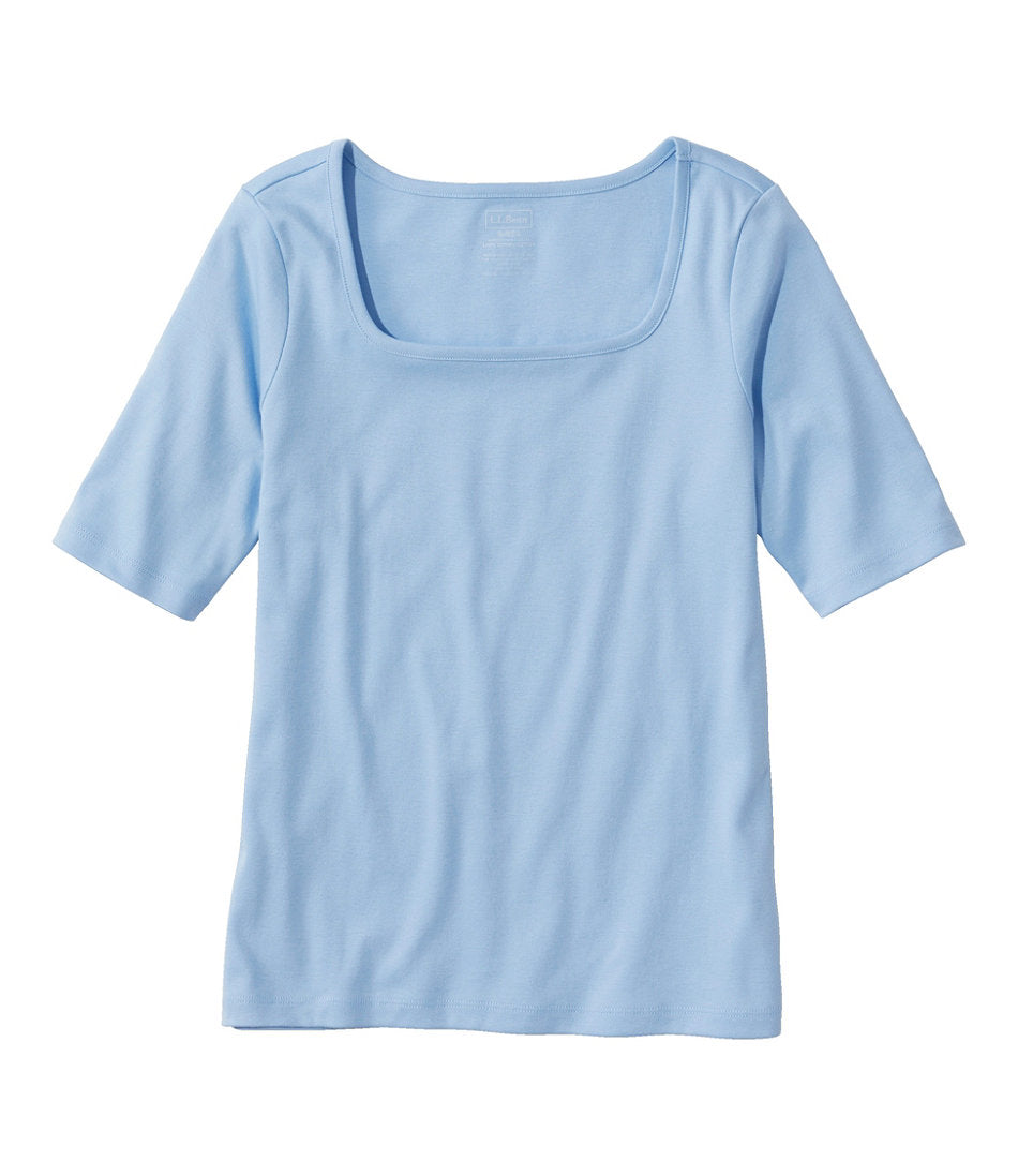 Women's Pima Cotton Tee Soft Squareneck Elbow-Sleeve