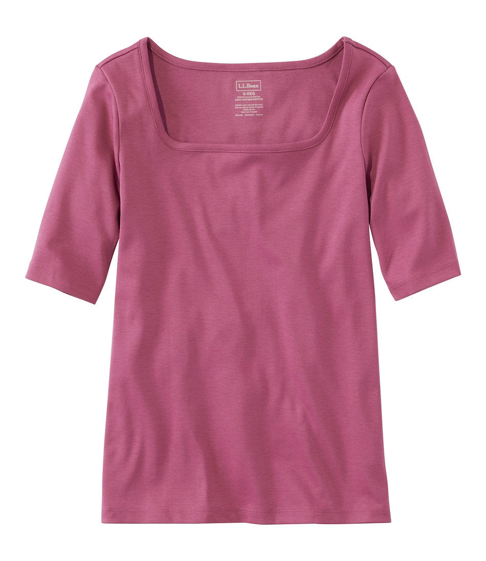 Women's Pima Cotton Tee Soft Squareneck Elbow-Sleeve