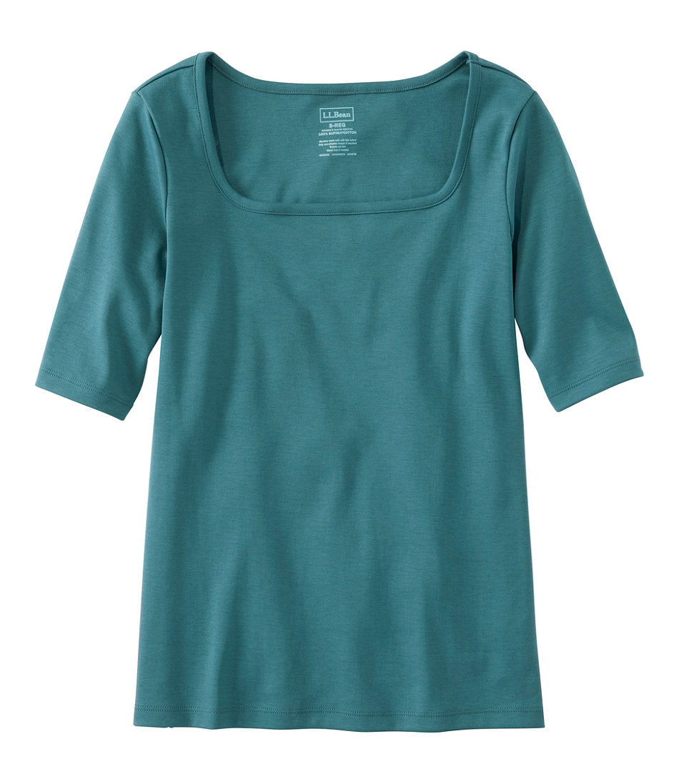 Women's Pima Cotton Tee Soft Squareneck Elbow-Sleeve
