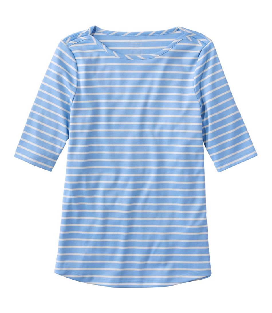 Elbow-Sleeve Boatneck Stripe Women's Pima Cotton Tee