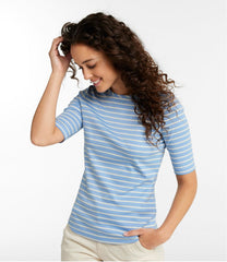 Elbow-Sleeve Boatneck Stripe Women's Pima Cotton Tee