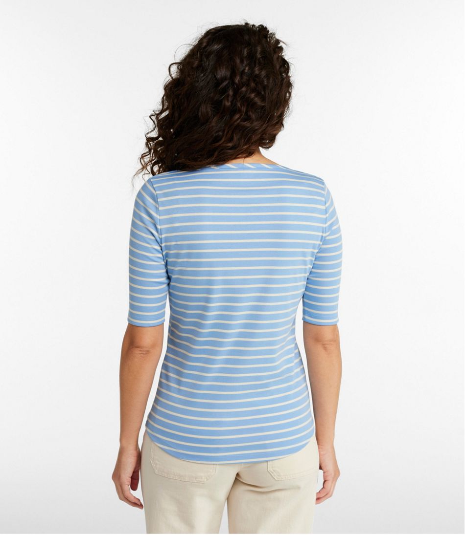 Elbow-Sleeve Boatneck Stripe Women's Pima Cotton Tee
