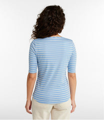 Elbow-Sleeve Boatneck Stripe Women's Pima Cotton Tee