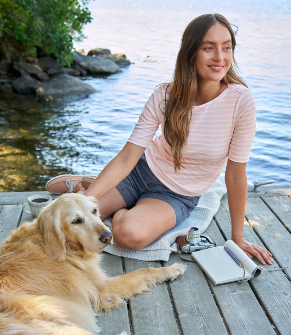 Elbow-Sleeve Boatneck Stripe Women's Pima Cotton Tee