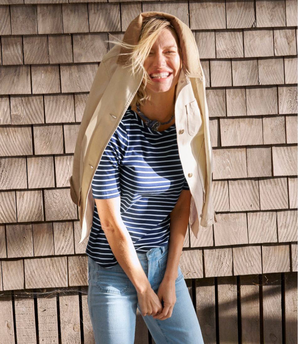 Elbow-Sleeve Boatneck Stripe Women's Pima Cotton Tee