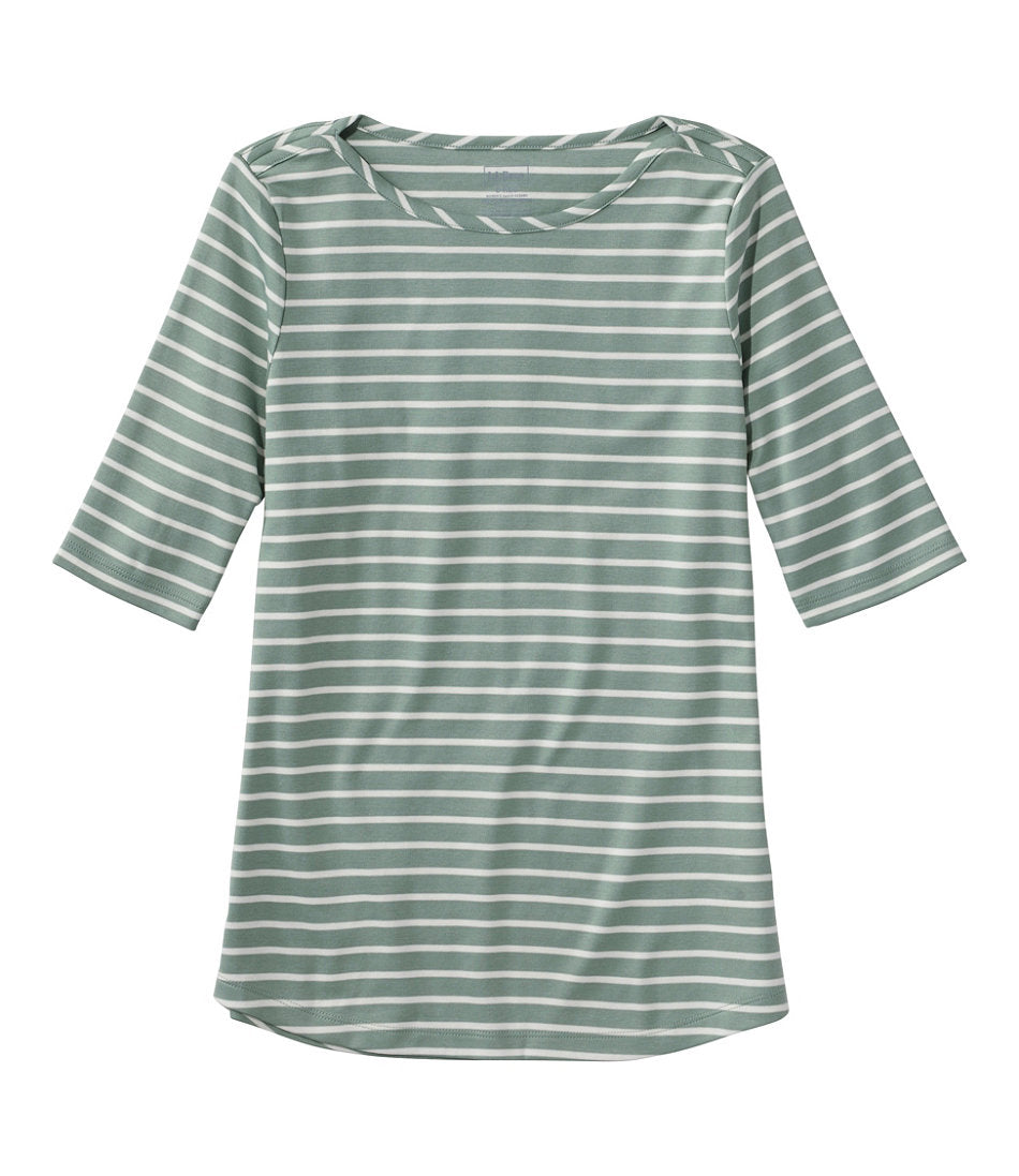 Elbow-Sleeve Boatneck Stripe Women's Pima Cotton Tee