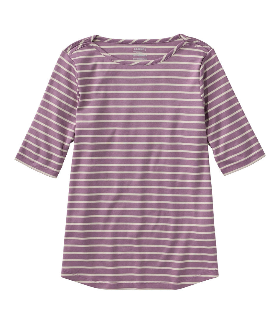 Elbow-Sleeve Boatneck Stripe Women's Pima Cotton Tee