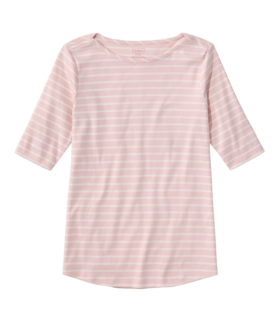 Elbow-Sleeve Boatneck Stripe Women's Pima Cotton Tee
