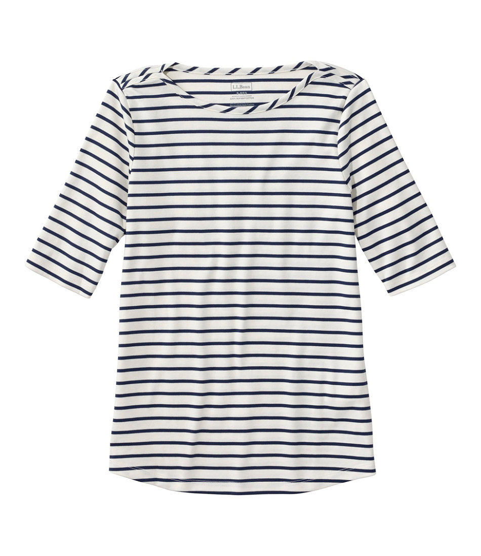 Elbow-Sleeve Boatneck Stripe Women's Pima Cotton Tee