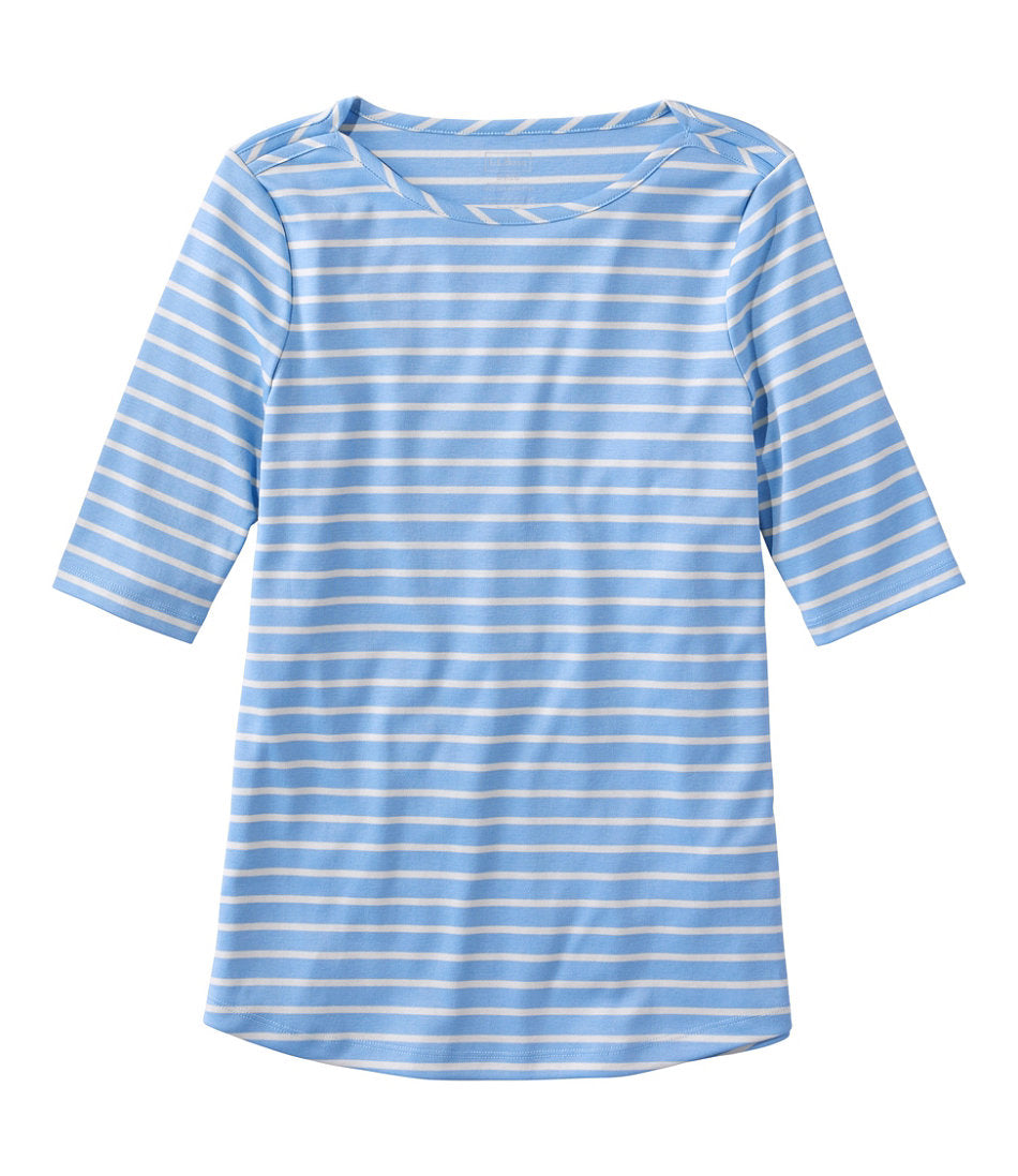 Elbow-Sleeve Boatneck Stripe Women's Pima Cotton Tee