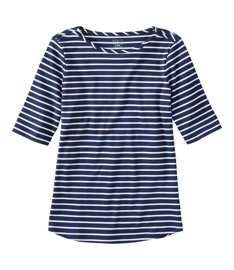 Elbow-Sleeve Boatneck Stripe Women's Pima Cotton Tee