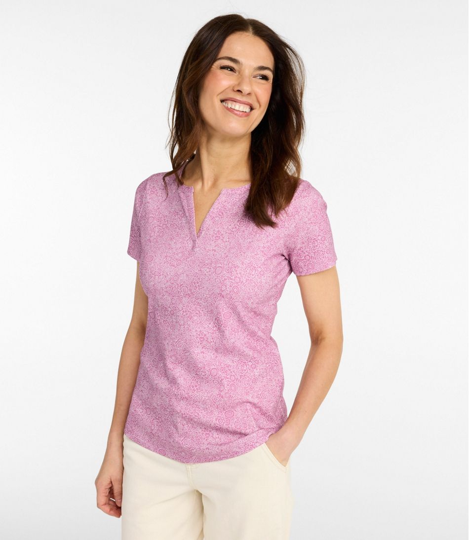 Women's L.L.Bean Tee Short-Sleeve Notch-Neck Print