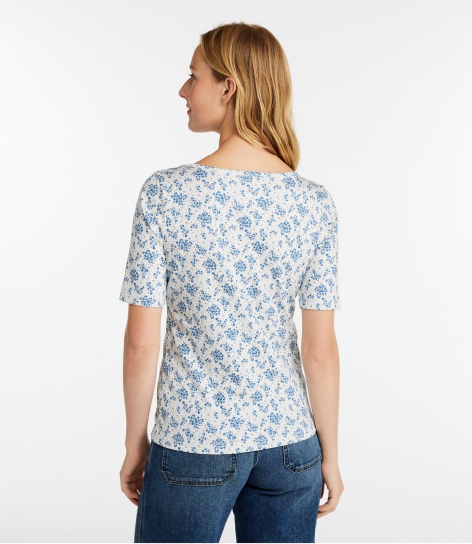 Women's Pima Cotton Tee Soft Squareneck Elbow-Sleeve