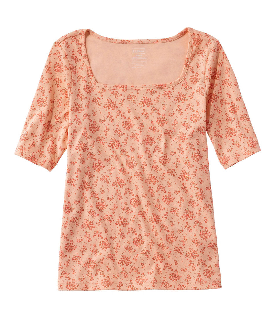 Women's Pima Cotton Tee Soft Squareneck Elbow-Sleeve